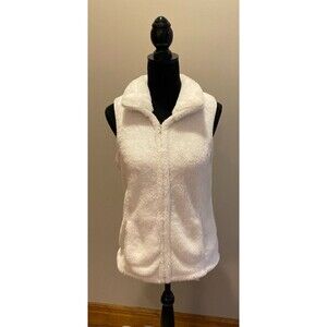 Croft  and Barrow Fuzzy Vest Creamy White Furry Size Medium with Pockets Warm